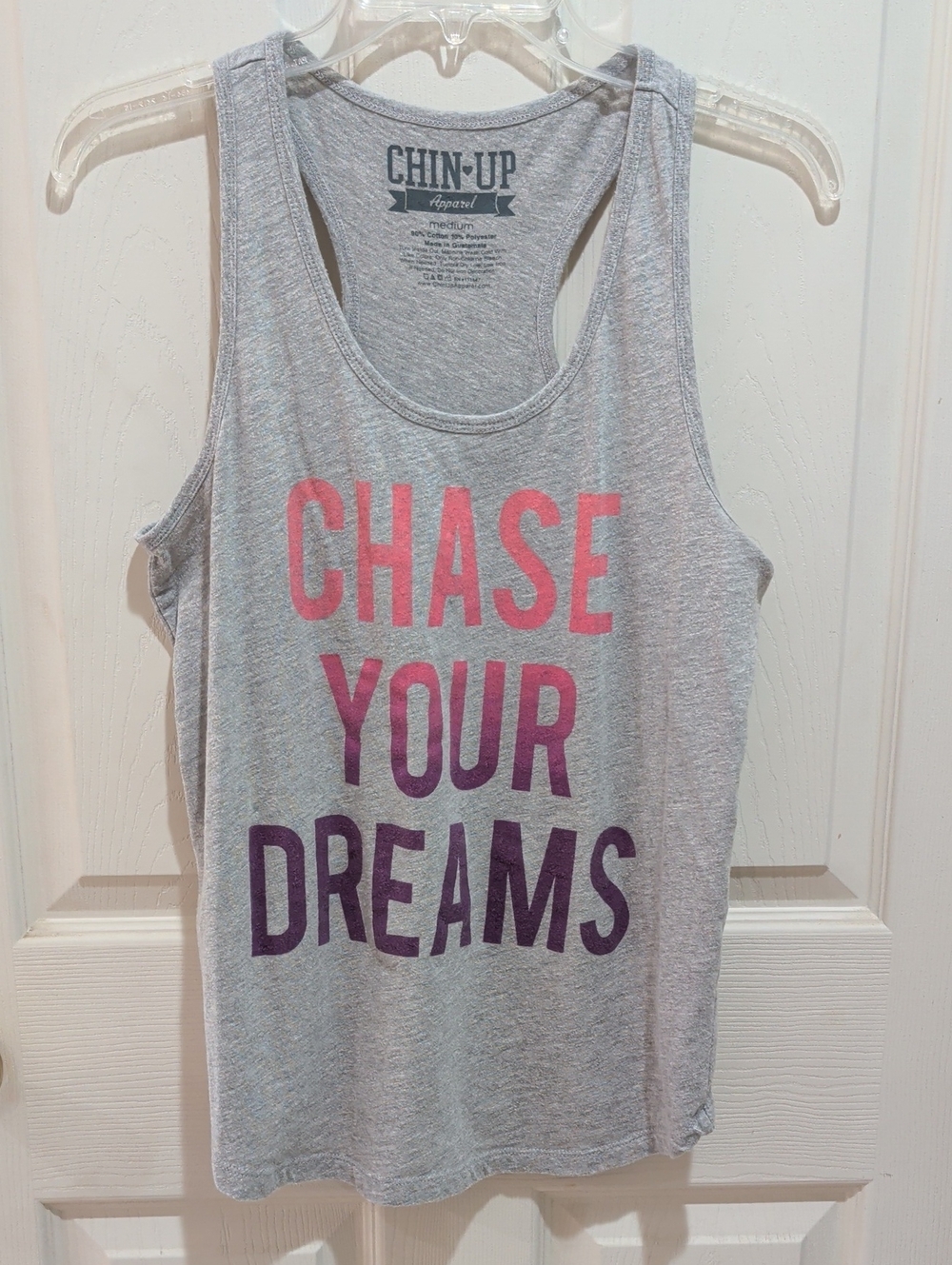 Chin Up Apparel Gray Tank with Pink-to-Purple Gradient 'Chase Your Dreams', Sz M
